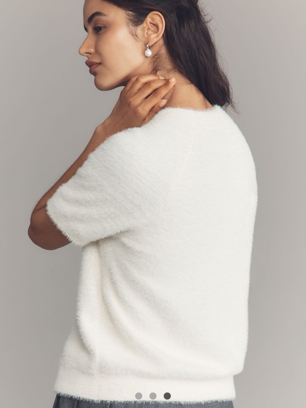 By Anthropologie Soft Short-Sleeve Cream Cardigan Sweater - Picture 3 of 9